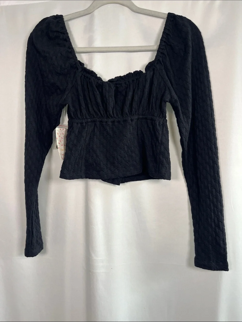 Free people NWT ladybug black top ruffle trim corset like embroidered sz s